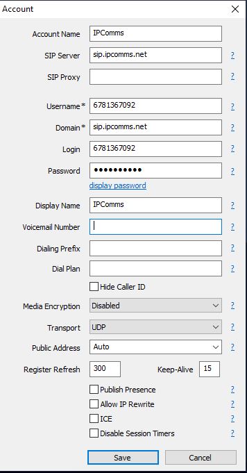 MicroSIP AccountSetup